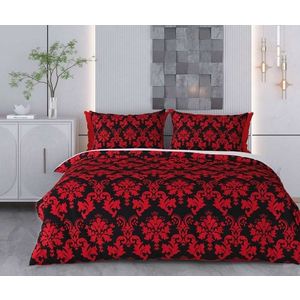 Lenjerie de pat pentru o persoana Single XXL (DE), 2 piese, L'essentiel Maison, Benissa, Bumbac;Poliester, Roșu/Negru imagine