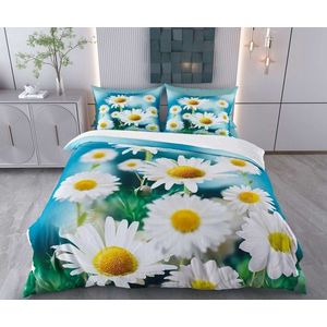 Lenjerie de pat pentru o persoana Single XXL (DE), 2 piese, L'essentiel Maison, Daisy, Bumbac;Poliester, Albastru / Alb / Galben / Verde imagine