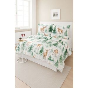 Lenjerie de pat pentru o persoana Single XXL (DE), 2 piese, L'essentiel Maison, Forest, Bumbac;Poliester, Alb / Verde / Maro imagine