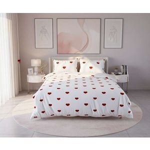 Lenjerie de pat pentru o persoana Single XXL (DE), 2 piese, L'essentiel Maison, Livas, Bumbac;Poliester, Alb/Rosu imagine