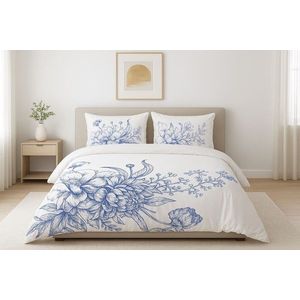 Lenjerie de pat pentru o persoana Single XXL (DE), 2 piese, L'essentiel Maison, Luna, Bumbac;Poliester, Alb/Albastru imagine