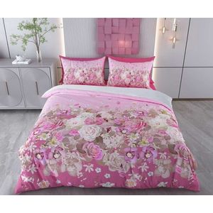 Lenjerie de pat pentru o persoana Single XXL (DE), 2 piese, L'essentiel Maison, Melinda, Bumbac;Poliester, Roz / Alb / Maro imagine