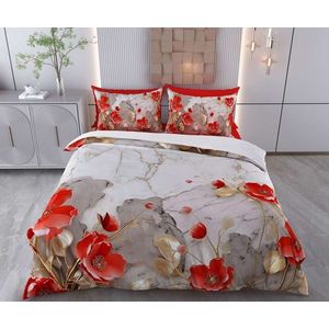 Lenjerie de pat pentru o persoana Single XXL (DE), 2 piese, L'essentiel Maison, Mihen, Bumbac;Poliester, Roșu / Gri / Auriu / Alb imagine