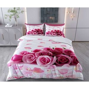 Lenjerie de pat pentru o persoana Single XXL (DE), 2 piese, L'essentiel Maison, Pink Rosie, Bumbac;Poliester, Roz/Alb imagine