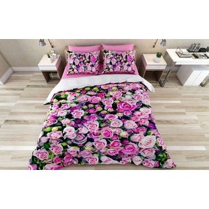 Lenjerie de pat pentru o persoana Single XXL (DE), 2 piese, L'essentiel Maison, Rozie, Bumbac;Poliester, Roz / Verde / Roz prăfuit imagine