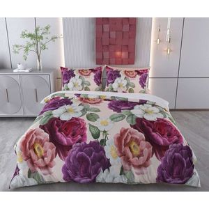 Lenjerie de pat pentru o persoana Single XXL (DE), 2 piese, L'essentiel Maison, Serra, Bumbac;Poliester, Mov / Roșu / Verde / Roz deschis imagine