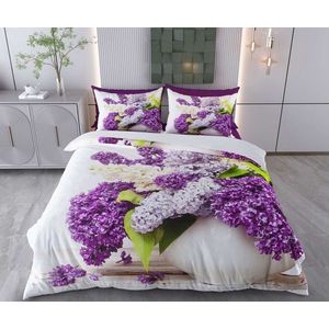 Lenjerie de pat pentru o persoana Single XXL (DE), 2 piese, L'essentiel Maison, Wildflowers, Bumbac;Poliester, Alb/Mov/Verde imagine