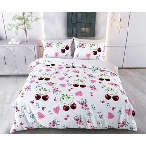 Lenjerie de pat dubla (DE), 3 piese, L'essentiel Maison, Cherry Hearts, Bumbac;Poliester, Alb / Roz / Roșu / Verde / Albastru imagine