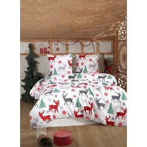 Lenjerie de pat pentru o persoana Single XXL (DE), 2 piese, L'essentiel Maison, Geyik, Alb / Roșu / Verde / Gri imagine