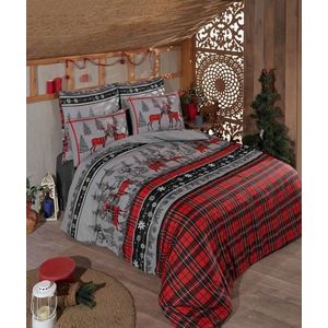 Lenjerie de pat dubla (EU) (IT), 3 piese, L'essentiel Maison, Christmas, Roșu / Gri / Negru imagine