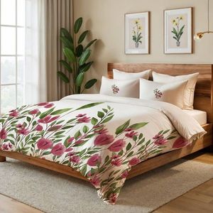 Lenjerie de pat pentru o persoana Single XXL (DE), 2 piese, L'essentiel Maison, Tulipa, Crem / Roz / Burgundia / Verde imagine
