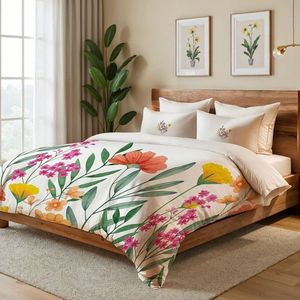 Lenjerie de pat dubla Super King (EU) (IT), 3 piese, L'essentiel Maison, Clementine, Crem / Portocaliu / Verde / Galben imagine