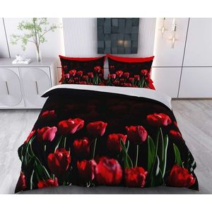 Lenjerie de pat dubla King (FR), 3 piese, L'essentiel Maison, Hasene, Bumbac;Poliester, Negru / Roșu / Verde imagine