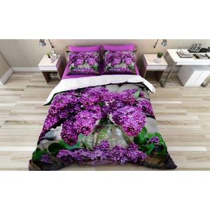 Lenjerie de pat dubla King (FR), 3 piese, L'essentiel Maison, Lavender, Bumbac;Poliester, Mov / Verde / Gri imagine