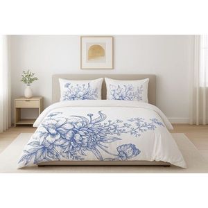 Lenjerie de pat dubla Super King (EU) (IT), 3 piese, L'essentiel Maison, Luna, Bumbac;Poliester, Alb/Albastru imagine