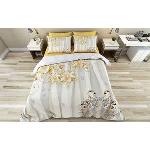 Lenjerie de pat dubla Super King (EU) (IT), 3 piese, L'essentiel Maison, Vanio, Bumbac;Poliester, Auriu / Alb / Gri imagine