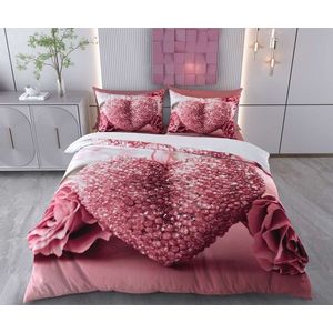 Lenjerie de pat dubla Super King (FR), 3 piese, L'essentiel Maison, Dream, Bumbac;Poliester, Trandafir praf / Alb imagine