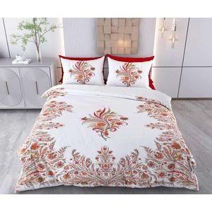 Lenjerie de pat dubla Super King (FR), 3 piese, L'essentiel Maison, Marif, Bumbac;Poliester, Alb / Roșu / Portocaliu / Verde imagine