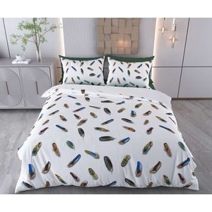 Lenjerie de pat dubla Super King (FR), 3 piese, L'essentiel Maison, Posay, Bumbac;Poliester, Alb / Albastru închis / Maro imagine