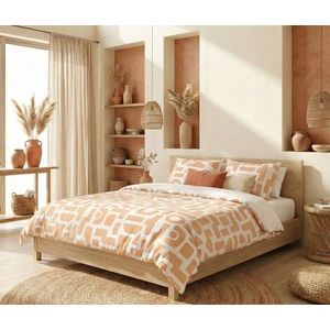 Lenjerie de pat dubla Super King (EU) (IT), 3 piese, L'essentiel Maison, Sienna, Bumbac;Poliester, Portocaliu/Alb imagine