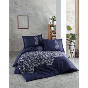 Lenjerie de pat pentru o persoana (FR), L'essentiel Maison, Nilla v1, Bumbac Ranforce, Albastru inchis imagine