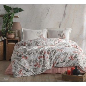 Lenjerie de pat dubla Super King (EU) (IT), L'essentiel Maison, Aprila v1, Bumbac Ranforce, Alb / Verde / Portocaliu imagine