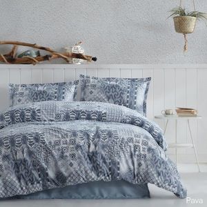 Lenjerie de pat dubla Super King (EU) (IT), L'essentiel Maison, Pava v1, Bumbac Ranforce, Albastru/Alb imagine