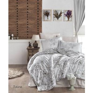 Lenjerie de pat dubla Super King (EU) (IT), 3 piese, L'essentiel Maison, Tuluna v1, Bumbac Satinat, Gri/Alb imagine