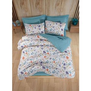 Lenjerie de pat pentru o persoana (FR), 2 piese, L'essentiel Maison, Floral, 65% bumbac/35% poliester, Turcoaz / Liliac / Portocaliu / Alb imagine