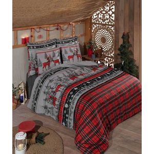 Lenjerie de pat pentru o persoana (DE), 2 piese, L'essentiel Maison, Christmas, 65% bumbac/35% poliester, Roșu / Gri / Negru imagine