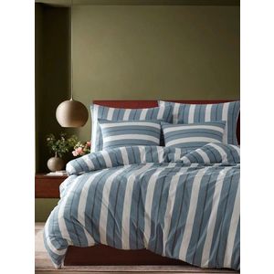 Lenjerie de pat dubla (DE), 3 piese, L'essentiel Maison, Helsinki, Bumbac;Poliester, Albastru petrol / Alb imagine