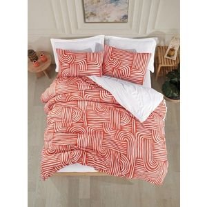 Lenjerie de pat dubla Super King (FR), 3 piese, L'essentiel Maison, Line Art, 65% bumbac/35% poliester, Caramiziu imagine