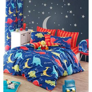 Lenjerie de pat dubla Super King (FR), 3 piese, L'essentiel Maison, Dinazorus, 65% bumbac/35% poliester, Albastru / Roșu / Galben imagine