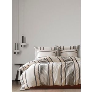 Lenjerie de pat dubla Super King (FR), 3 piese, L'essentiel Maison, Astana, Bumbac;Poliester, Bej/Negru imagine