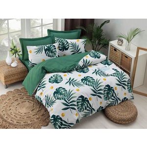 Lenjerie de pat pentru o persoana (EU) (IT), 2 piese, L'essentiel Maison, Monstera, 65% bumbac/35% poliester, Verde / Alb / Galben imagine