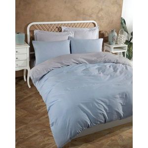Lenjerie de pat dubla (DE), 3 piese, L'essentiel Maison, Solid, 65% bumbac/35% poliester, Albastru deschis / Gri imagine