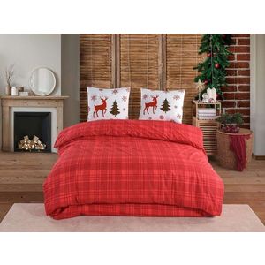 Lenjerie de pat dubla King (FR), 3 piese, L'essentiel Maison, Caspara, Roșu / Alb / Bej închis imagine