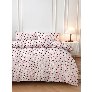 Lenjerie de pat dubla Super King (EU) (IT), 3 piese, L'essentiel Maison, Love Heart, Rosu/Alb imagine