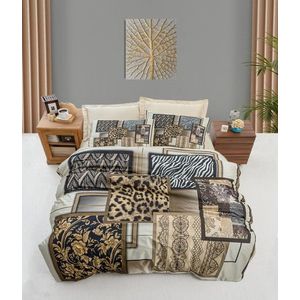 Lenjerie de pat dubla King (EU) (ES), 3 piese, L'essentiel Maison, 474, Maro / Crem / Bej / Negru imagine