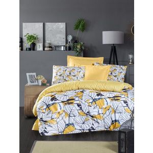Lenjerie de pat dubla King (EU) (ES), 3 piese, L'essentiel Maison, Cassie, Galben / Alb / Albastru închis imagine