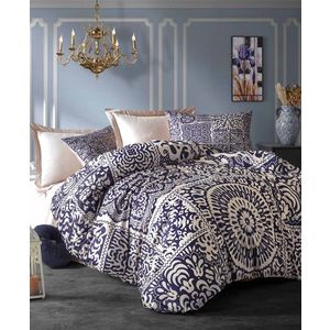 Lenjerie de pat dubla King (IT), 3 piese, L'essentiel Maison, 484, Albastru închis / Crem imagine