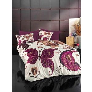 Lenjerie de pat dubla King (IT), 3 piese, L'essentiel Maison, 485, Mov / Auriu / Alb imagine