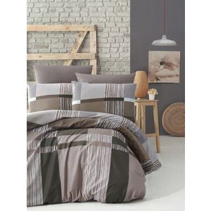 Lenjerie de pat pentru o persoana Single XXL (DE), L'essentiel Maison, Estela, Maro / Verde / Alb / Gri imagine