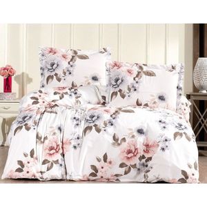 Lenjerie de pat pentru o persoana Single XXL (DE), L'essentiel Maison, Flower, Alb / Maro / Roz deschis / Mov deschis imagine