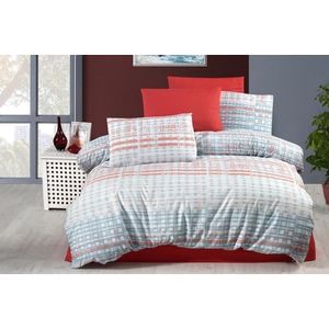 Lenjerie de pat dubla King (FR), 3 piese, L'essentiel Maison, Emma, Roșu / Albastru / Alb imagine