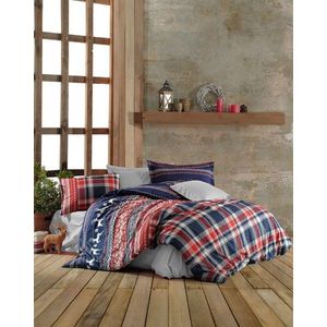 Lenjerie de pat dubla Super King (EU) (IT), 3 piese, L'essentiel Maison, Chr-Coverset-2, Roșu / Alb / Albastru închis / Gri imagine