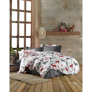 Lenjerie de pat dubla (DE), 3 piese, L'essentiel Maison, Chr-Coverset-1, Roșu / Alb / Verde / Gri imagine