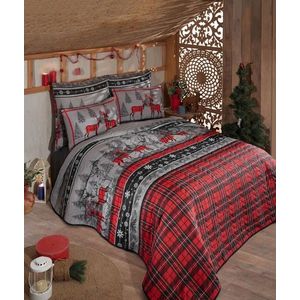 Set cuvertura matlasata dubla King (FR), 3 piese, L'essentiel Maison, Christmas, 65% bumbac/35% poliester, Roșu / Gri / Negru imagine