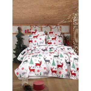 Set cuvertura matlasata dubla King (FR), 3 piese, L'essentiel Maison, Geyik, Alb / Roșu / Verde / Gri imagine