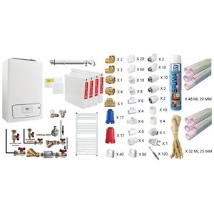 Pachet apartament cu 3 camere, centrala termica murala in condensare Immergas Victrix TERA 24/28 V2, Gaz, kit evacuare inclus, termostat, calorifere otel, kit armaturi centrala, robineti calorifere imagine